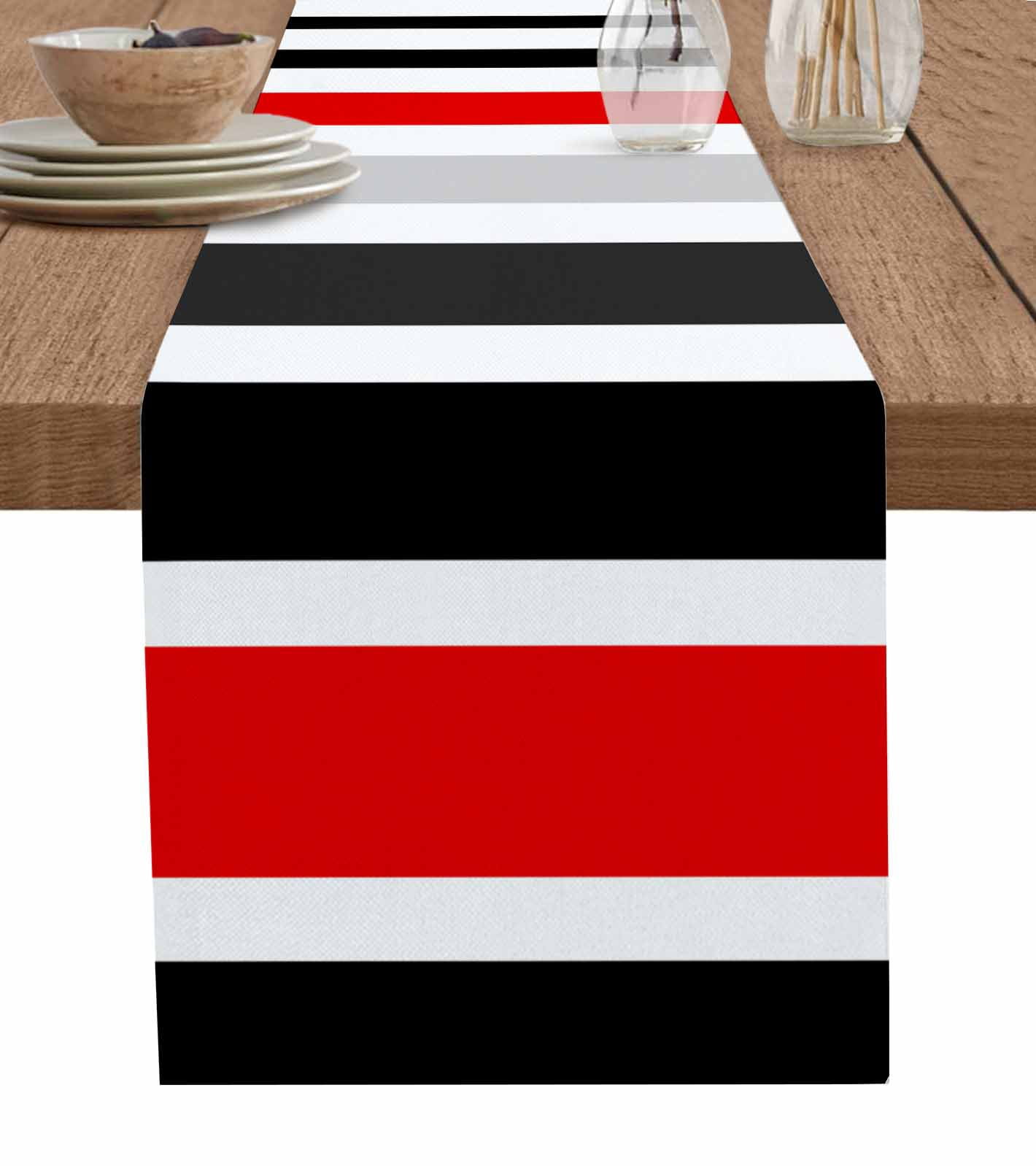 Boanket Red Black Stripe Table Runner - 48 Inch Long, Kitchen Dining ...