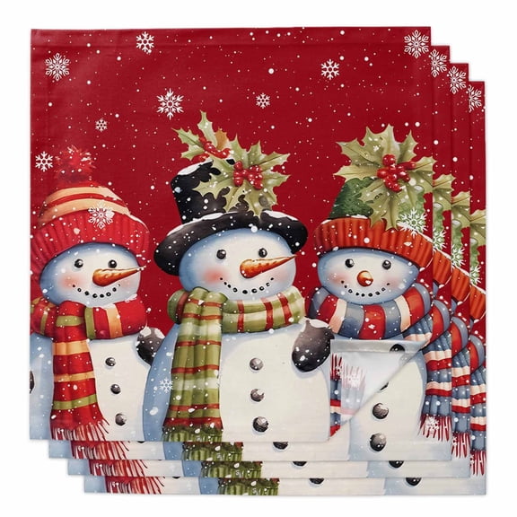 Boanket Red Snowman, Cloth Napkins Set of 4, Holiday Napkins for Baby Shower, Christmas Snowflake Berry Washable Reusable Dinner Napkins for Cocktail Wedding Party, 20 x 20 Inch
