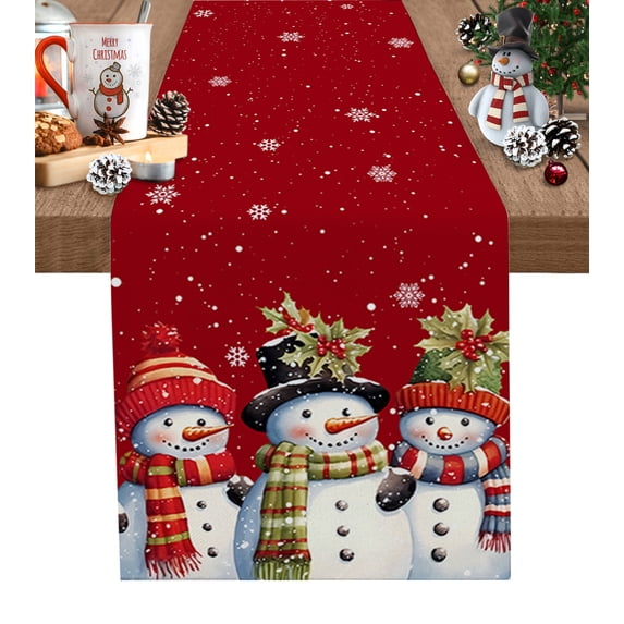 Boanket Red Snowman, Table Runner - 48 Inch Long, Kitchen Dining Table Runner Dresser Scarves, Christmas Snowflake Berry Farmhouse Home Decor for Coffee Table Wedding Party Banquet