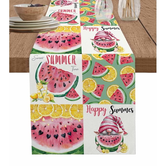 Boanket Red Watermelon Table Runner - 36 Inch Long, Kitchen Dining Table Runner Dresser Scarves, Summer Yellow Lemon Gnome Pastoral Farmhouse Decor for Coffee Tables Wedding Party Banquet