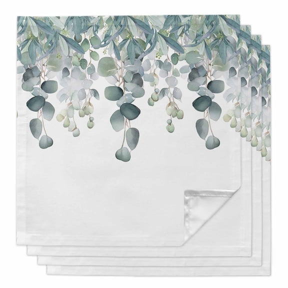 Boanket Rustic Eucalyptus, Cloth Napkins Set of 4, Holiday Napkins for Baby Shower, Simple White Chic Greenery Leaves Washable Reusable Dinner Napkins for Cocktail Wedding Party, 20 x 20 Inch