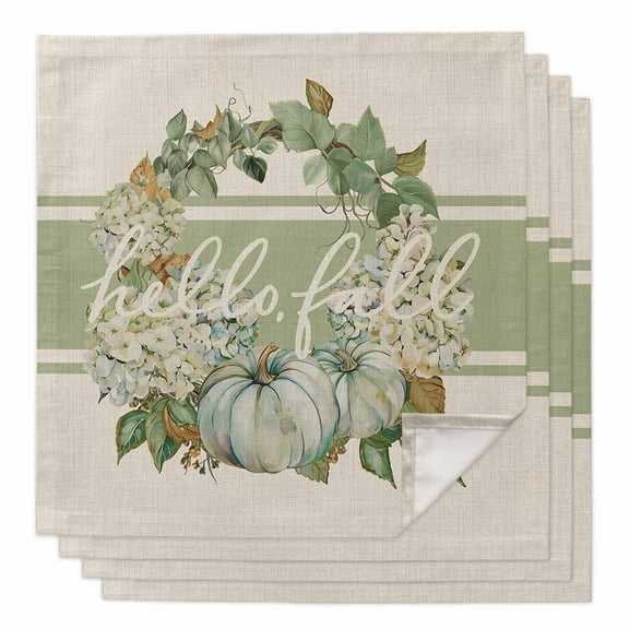 Boanket Sage Green Fall Cloth Napkins Set of 4, Holiday Napkins for Baby Shower, Pumpkins Wreath Rustic Thanksgiving Washable Reusable Dinner Napkins for Cocktail Wedding Party, 20 x 20 Inch