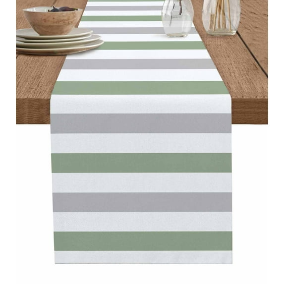 Boanket Sage Green Grey Stripe Table Runner - 48 Inch Long, Kitchen Dining Table Runner Dresser Scarves, Modern Farmhouse Vertical Striped Farmhouse Decor for Coffee Tables Wedding Party Banquet