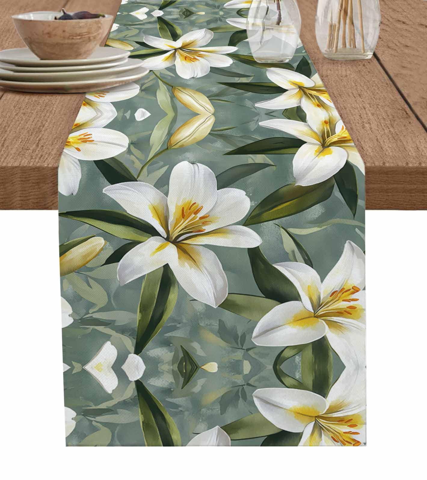 Spring Table Runner 108 Boanket Spring Blooms Botanicals Table Runner - 108 Inch Long, Kitchen ...