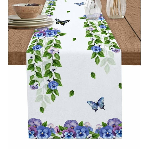 Boanket Spring Floral Table Runner - 36 Inch Long, Kitchen Dining Table Runner Dresser Scarves, Summer Farmhouse Botanical Butterfly Farmhouse Decor for Coffee Tables Wedding Party Banquet
