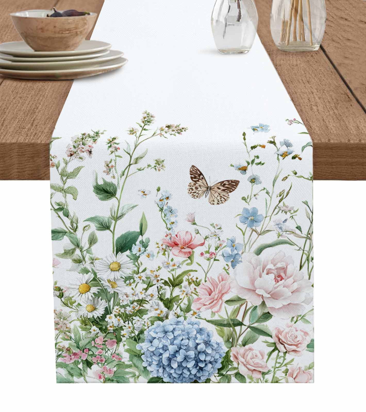 Boanket Spring Floral Table Runner - 60 Inch Long, Kitchen Dining Table ...