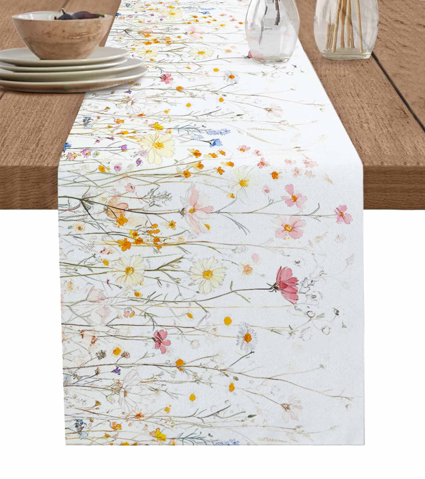 Boanket Spring Wildflowers Table Runner - 60 Inch Long, Kitchen Dining ...
