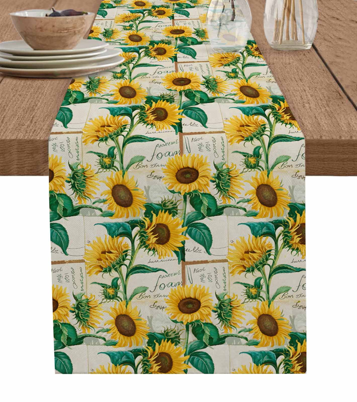 Spring Table Runner 108 Boanket Spring Yellow Sunflowers Table Runner - 108 Inch Long, Kitchen ...