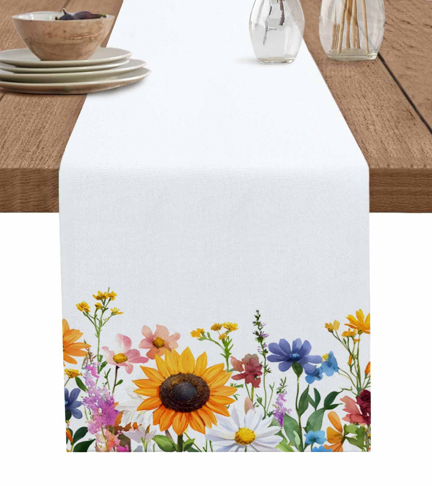 Boanket Sunflower Floral Table Runner - 70 Inch Long, Kitchen Dining ...
