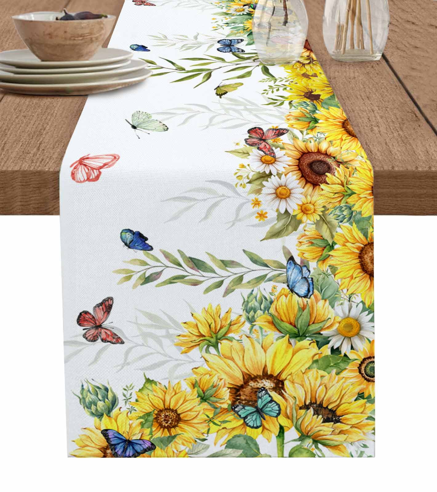 Boanket Sunflower Table Runner - 108 Inch Long, Kitchen Dining Table ...