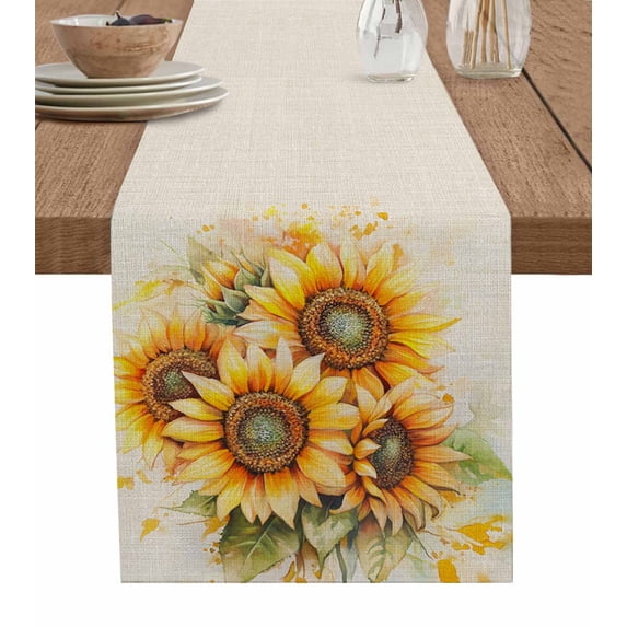 Boanket Sunflower Table Runner - 60 Inch Long, Kitchen Dining Table Runner Dresser Scarves, Blooming Spring Floral Summer Leaf Farmhouse Decor for Coffee Tables Wedding Party Banquet