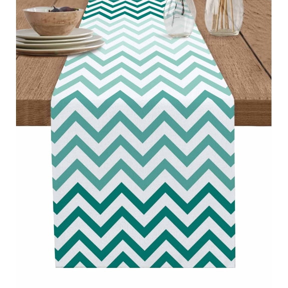 Boanket Teal Chevron Table Runner - 48 Inch Long, Kitchen Dining Table Runner Dresser Scarves, Ombre Geometric Ocean Wave V-shaped Farmhouse Decor for Coffee Tables Wedding Party Banquet