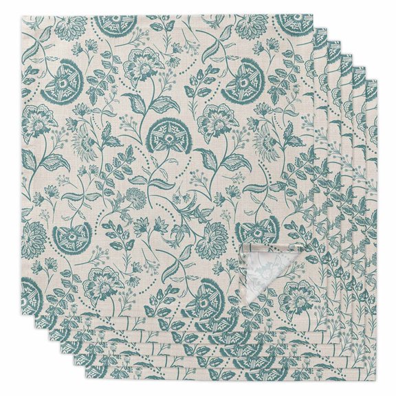 Boanket Teal Green Spring Floral Cloth Napkins Set of 6, Holiday Napkins for Baby Shower, Retro Farmhouse Summer Botanical Washable Reusable Dinner Napkins for Cocktail Wedding Party, 20 x 20 Inch