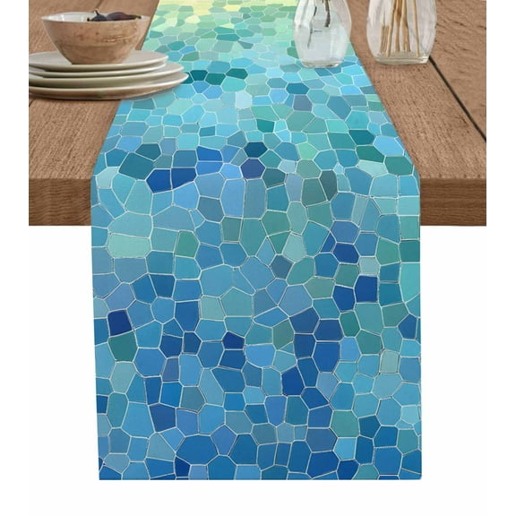 Boanket Turquoise Blue Teal Table Runner - 48 Inch Long, Kitchen Dining Table Runner Dresser Scarves, Chic Stained Glass Texture Aesthetic Farmhouse Decor for Coffee Tables Wedding Party Banquet