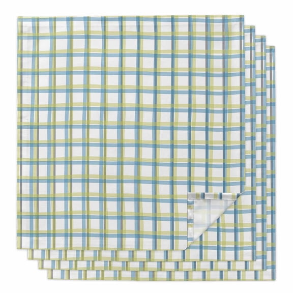 Boanket Turquoise Green Plaid, Cloth Napkins Set of 4, Holiday Napkins for Baby Shower, Abstract Minimalistic Geometric Grid Washable Reusable Dinner Napkins for Cocktail Wedding Party, 20 x 20 Inch