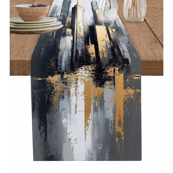 Boanket Vintage Building Table Runner - 36 Inch Long, Kitchen Dining Table Runner Dresser Scarves, Modern Abstract Ombre City Oil Painting Farmhouse Decor for Coffee Tables Wedding Party Banquet