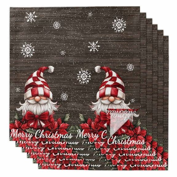 Boanket Vintage Gnomes Christmas Cloth Napkins Set of 6, Holiday Napkins for Baby Shower, Snowflake Xmas Poinsettia Washable Reusable Dinner Napkins for Cocktail Wedding Party, 20 x 20 Inch