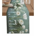 thumbnail image 1 of Boanket White Camellia Table Runner - 120 Inch Long, Kitchen Dining Table Runner Dresser Scarves, Farm Flowers Retro Green Modern Art Farmhouse Decor for Coffee Tables Wedding Party Banquet, 1 of 8