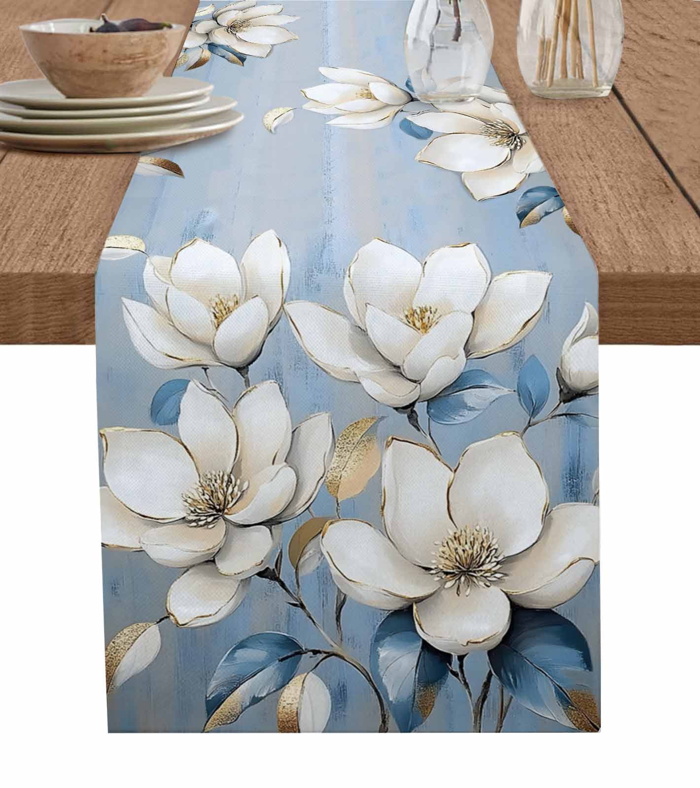 Boanket White Floral Table Runner - 48 Inch Long, Kitchen Dining Table ...