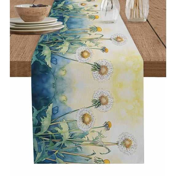 Boanket Yellow Blue Ombre Floral Table Runner - 60 Inch Long, Kitchen Dining Table Runner Dresser Scarves, Watercolor Flowers Retro Farmhouse Decor for Coffee Tables Wedding Party Banquet