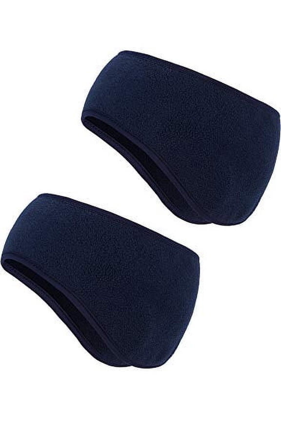 2 Pieces Ear Warmer Headbands Fleece Winter Headbands for Adult Kids Winter Using (Navy Blue)
