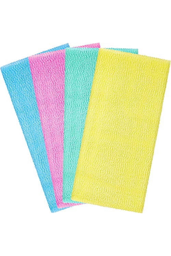4 Pieces Beauty Skin Bath Wash Towel Exfoliating Bath Cloth Magic Shower Washcloth for Body 35 Inches (Blue, Pink, Yellow, Green)