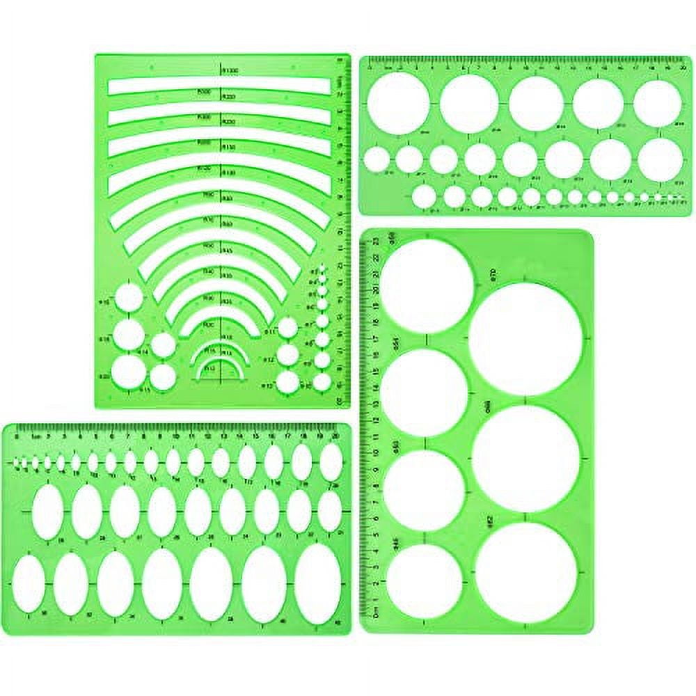 Boao 4 Pieces Template Plastic Rulers Circle Oval Circle Radius Drawing  Templates for Office and School Supplies (Clean Green) 