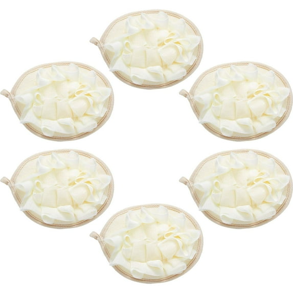 Boao 6 Pcs Bath Shower Pouf Sponge Mesh Pouf Shower Ball Exfoliating Body Sponge Pad Scrubber Glove with Flower Bath Ball (Beige,Green,Purple)