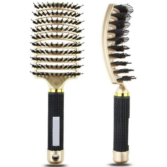 Boar Bristle Detangler Vent Brush Curved Vented Paddle Brush for Blow Drying, Anti-frizz Detangling Brush Styling Hairbrush Comb for Curly Fine Wavy Natural Tangled Hair, Wet or Dry Use