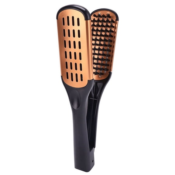Boar Bristle Double Sided Brush Comb Clamp Anti-Static Hair Straightener Tool Comb Hair Splint Comb, Gold