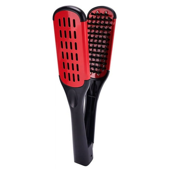 Boar Bristle Double Sided Brush Comb Clamp Anti-Static Hair Straightener Tool Comb Hair Splint Comb, Red