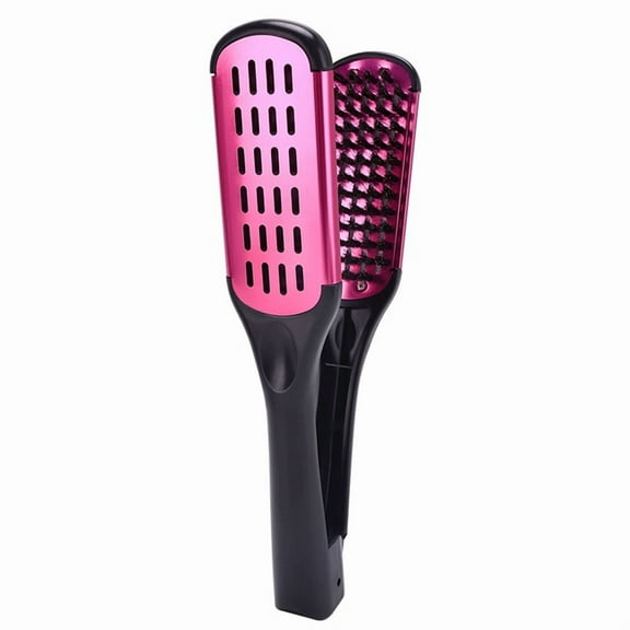 Boar Bristle Double Sided Brush Comb Clamp Anti-Static Hair Straightener Tool Comb Hair Splint Comb, Rose Red