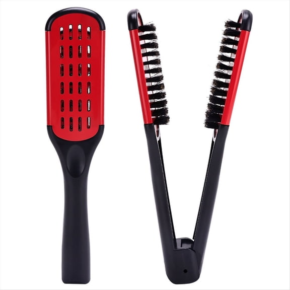 Boar Bristle Double Sided Brush Comb Clamp Anti-Static Hair Straightener Tool Comb Hair Splint Comb, White