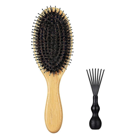 Boar Bristle Hair Brush, Anti-Static Dual Bristles Detangler Smoothes Frizzy Hair Restore Texture For All Hair Types (Travel Bag Included)