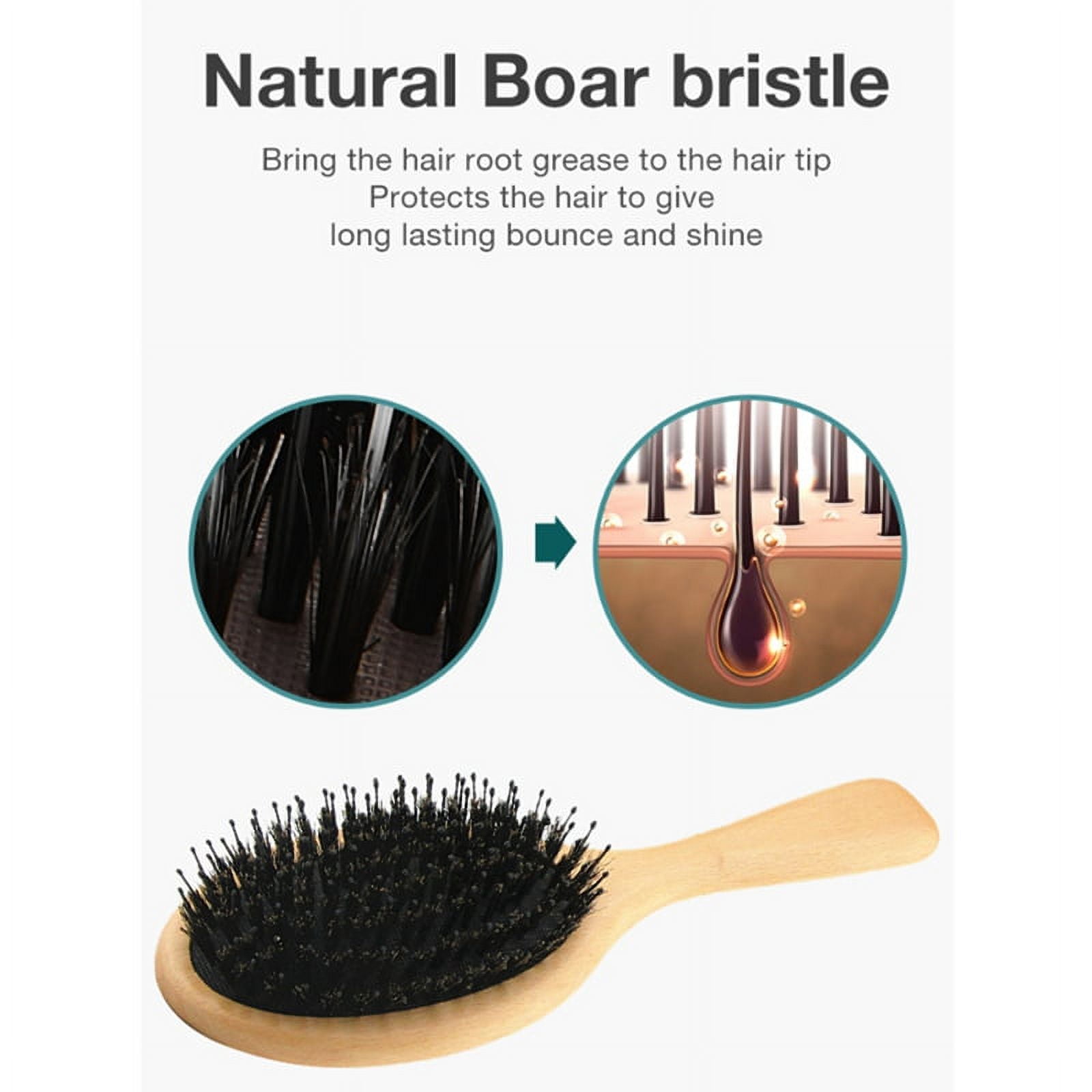 Boar Bristle Hair Brush Natural Beech Comb Hairbrush for Curly Thick