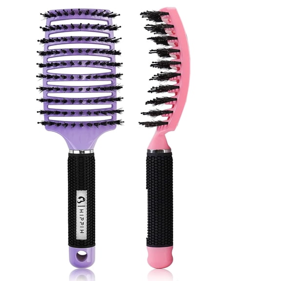 Boar Bristle Hair Brush Set of 2, Wet & Dry Hair Brushes Made by Fine Natural Boar Hair Can Adds Shine Smoothing, Detangling Long Curly Thick Hair for Women