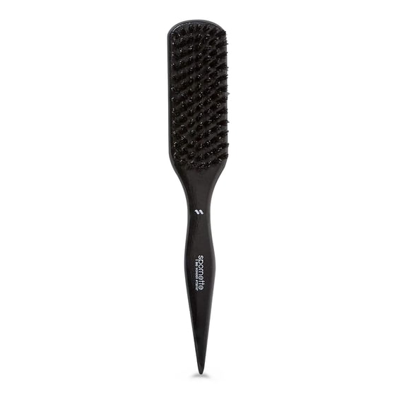 Boar Bristle Hair Brush for Women - Big Wonder Teasing Brush with Boar & Tourmaline Nylon Bristles - Tapered Handle for Back Brushing, Combing and Creating Volume & Slick Backs (Black)