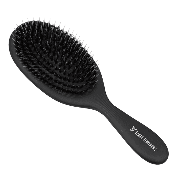Boar Bristle Hair Brush for Women – Mixed Bristle Hair Brush for Women Detangling & Shine – Gentle Hair Extension Brush (Ball-Tip-Free Nylon) for Smoothing Thick, Long & Straight, Wavy Hair (Black)