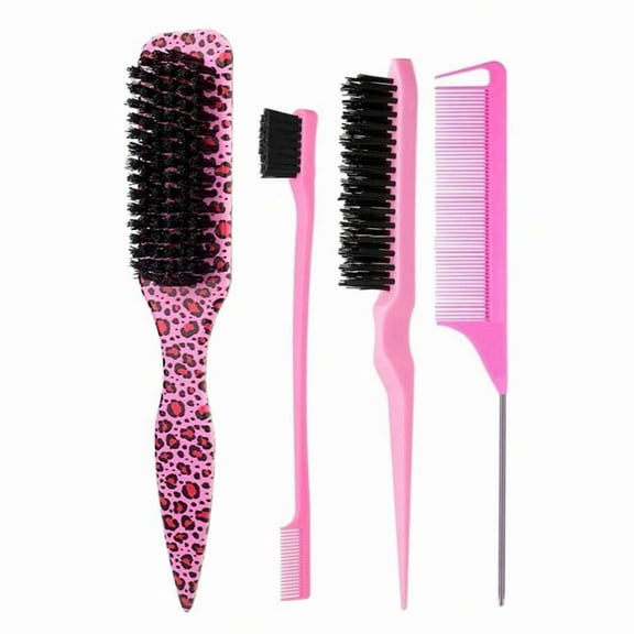 Boar Bristle Slick Back Hair Brush for Sleek Ponytail Bun & Smoothing Baby Hairs, Flyaways, Edge Control - Backcombing & Teasing