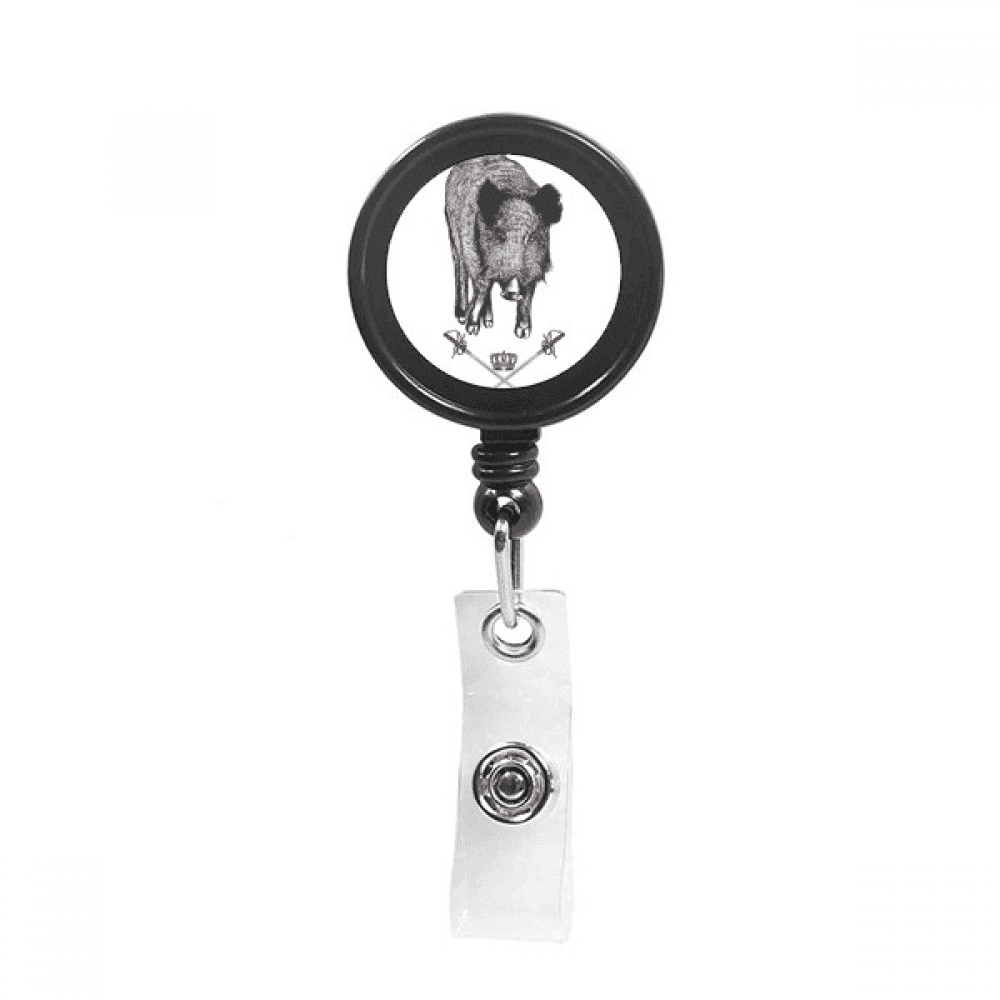 Boar  Crown Animal Baroque Style Retractable Keychain Badge Holder ID Badge