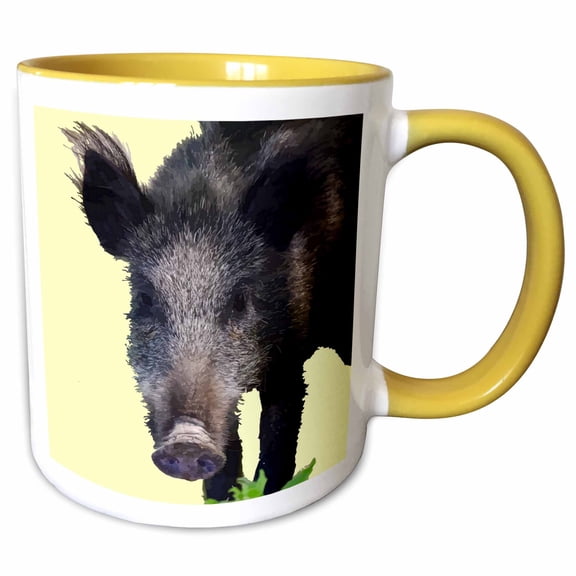 3drose, Boar Making Eye Contact Vector Art, 11oz Two-tone Yellow Mug