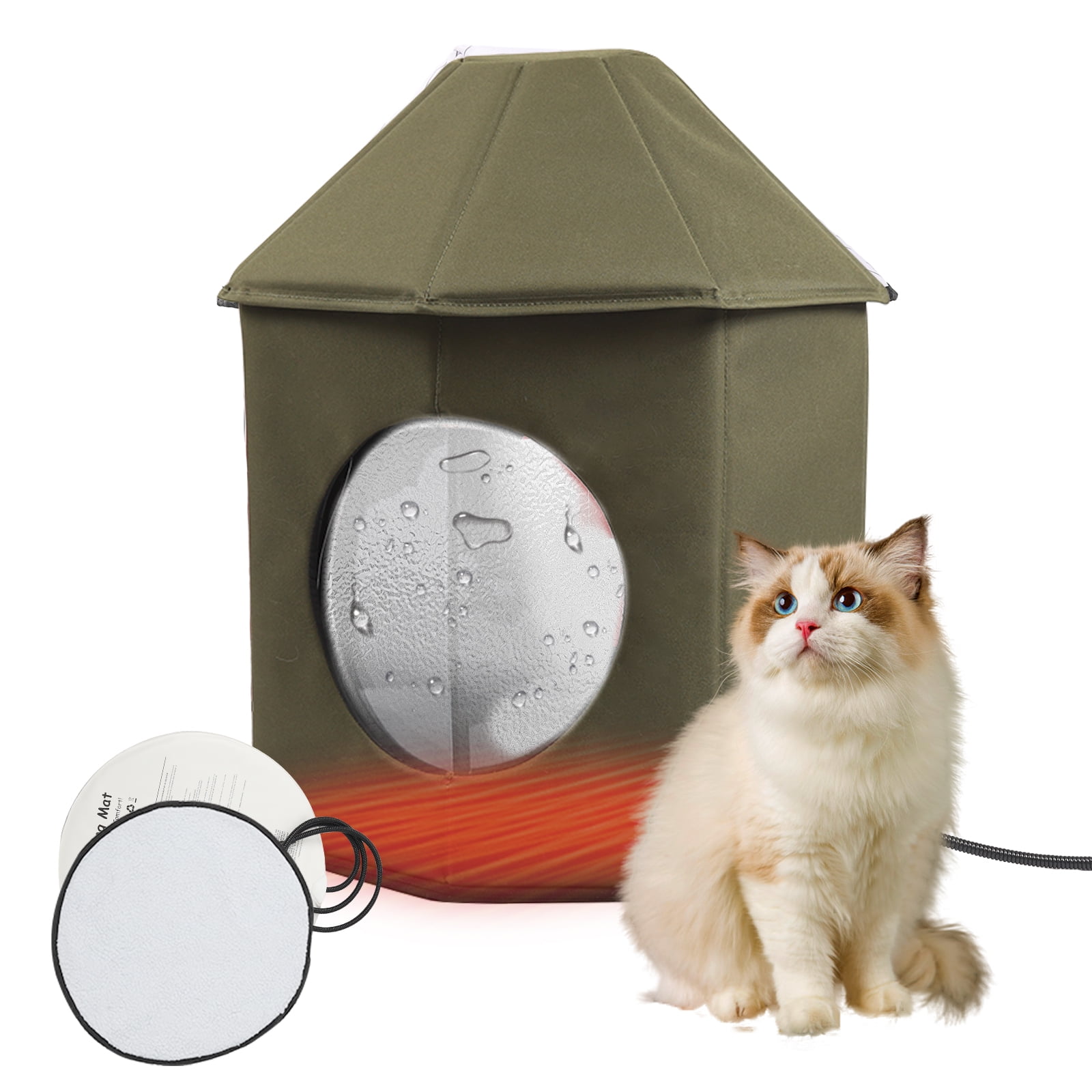 Boar Outdoor Weatherproof Heated Cat Kitty House with Heated Pet Pad for Community Cats, Strays