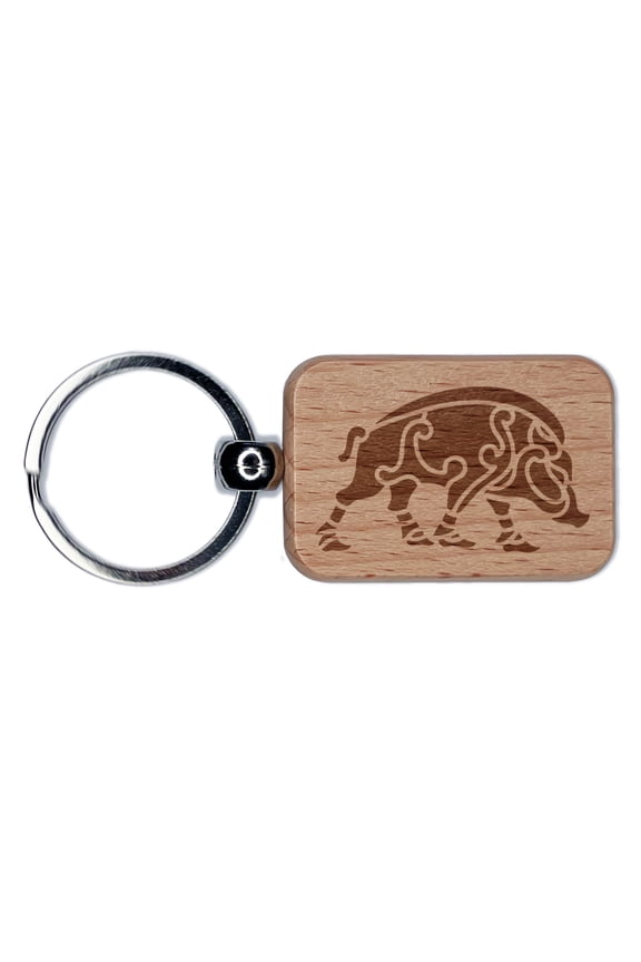 Boar Viking Nordic Celtic Rectangle Keychain Charm Tag - Engraved Wood