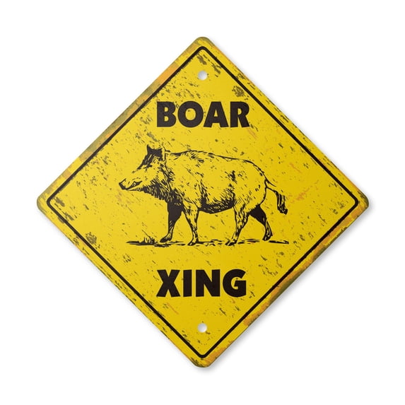 Boar Vintage Crossing Sign Zone Xing | Indoor/Outdoor Plastic | 12" Tall rustic pig hog wild hunter hunt tusk trap kill
