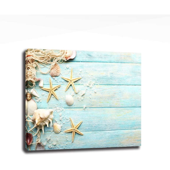 Board Beach Sea Starfish Poster to Framed Print Canvas Painting Picture Wall Art for Bedroom Bathroom Living Room Wall Decor Easy to Hang 12 x 16
