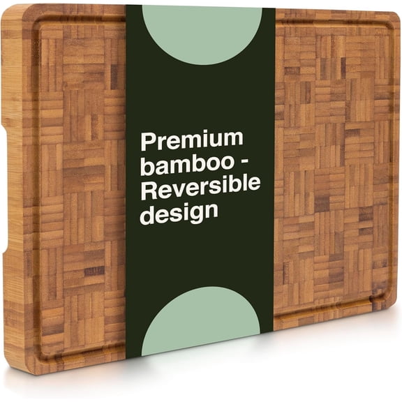 & Board. Deluxe Deep Carbonised End Grain Wooden Board. 16.5" x 11.8". Pre-oiled Butcher Block for Prepping & Serving. Friendly