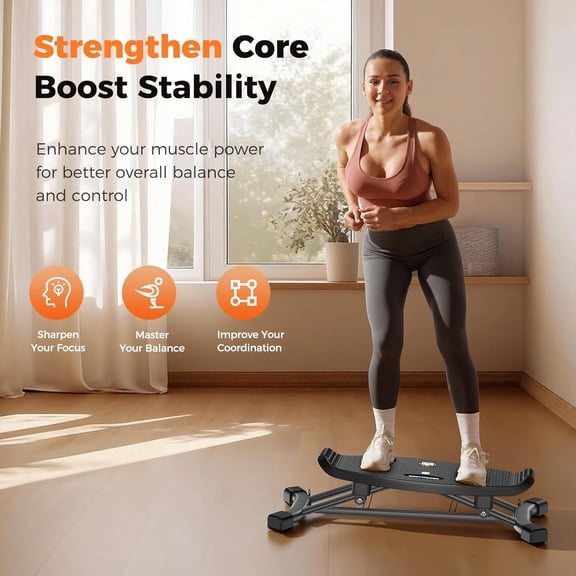 Board for Full Body Workout, Wobble Board with LCD Monitor & Resistance Bands, 300 lbs Capacity Portable Rocker Board for Home Gym, Cardio, & Leg Training