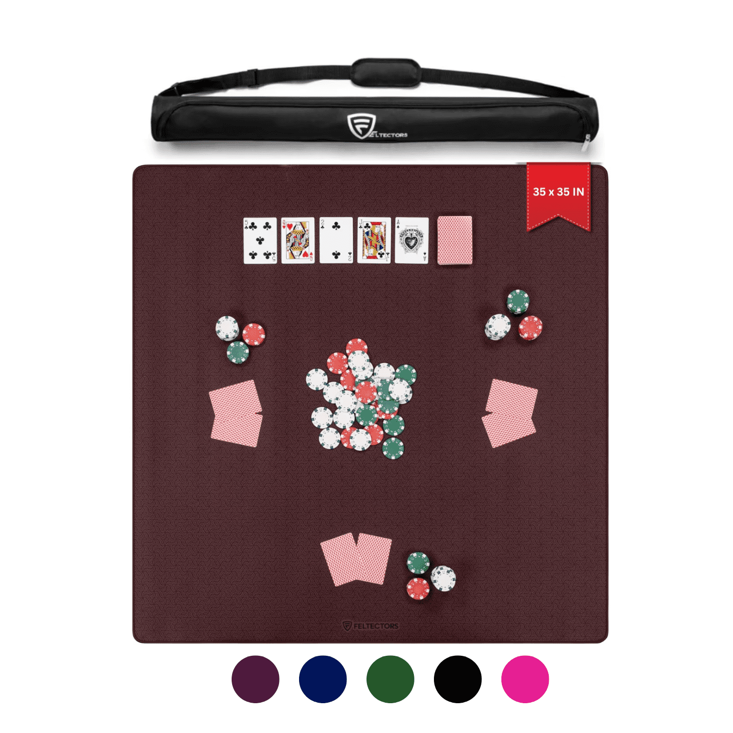 Feltectors Board Game Mat 35 x 35 in Designed For 36 in Tables, Poker Table Topper with Carrying Bag-Brown