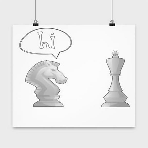 Board Game Poster, Hi Chess Figures, Chess Wall Art Gift, White 13x13in Poster