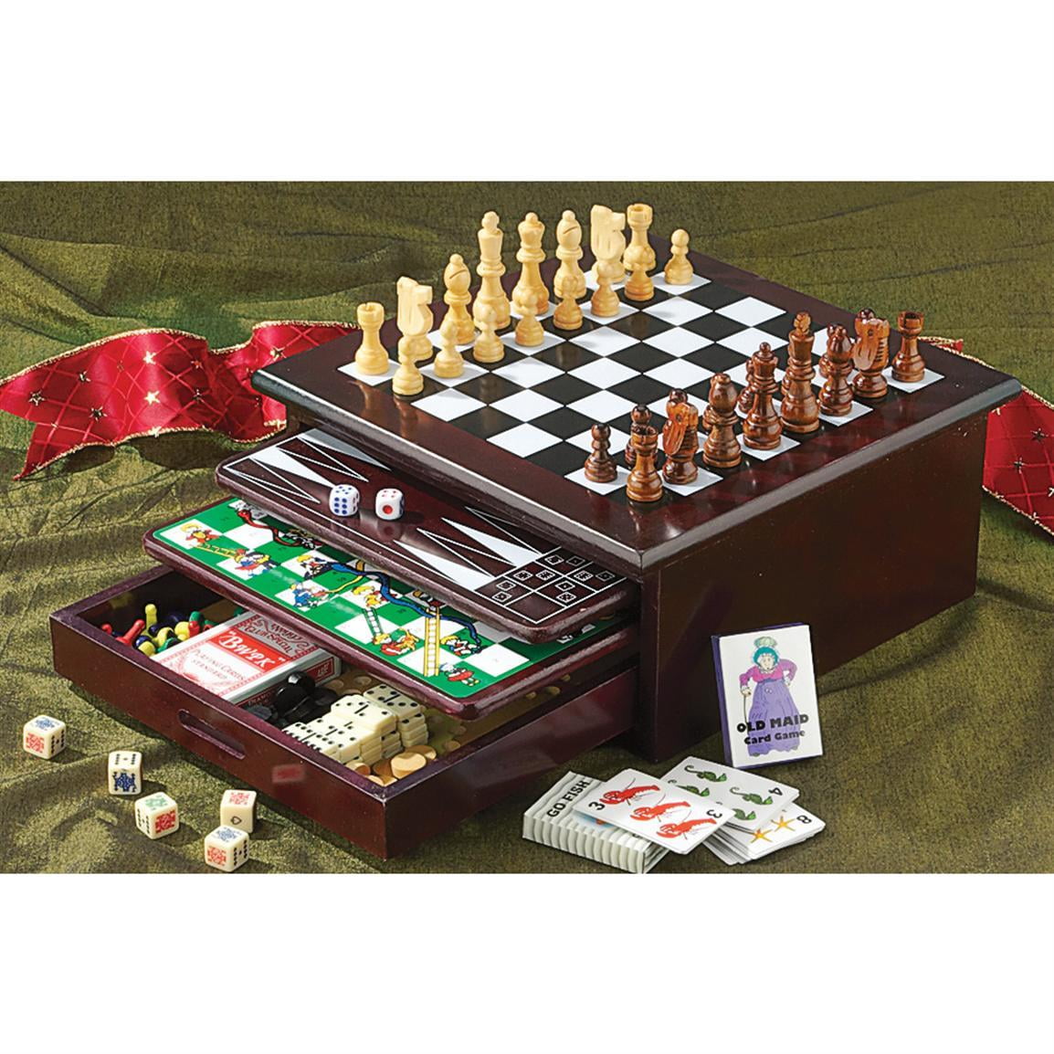 Wooden Board Game Box Scrabble Chess Checkers Dominoes